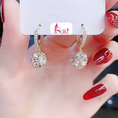 Bông Tai Khoen Tròn Đính Đá Phối Hình Thoi Vàng Hạt Đá Trắng Tòn Teng