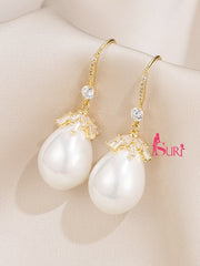 Bông Tai Tòn Teng Ngọc Trai Dạng Móc Đính Đá