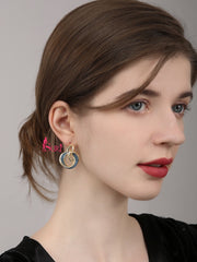 Bông Tai Tòn Teng Khoen Tròn Đôi Màu Sắc Cá Tính