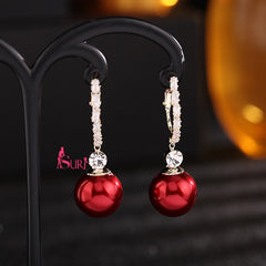 Bông Tai Khoen Bản Dẹp Đính Đá Trắng Phối 1 Hạt Trai Xám Nâu