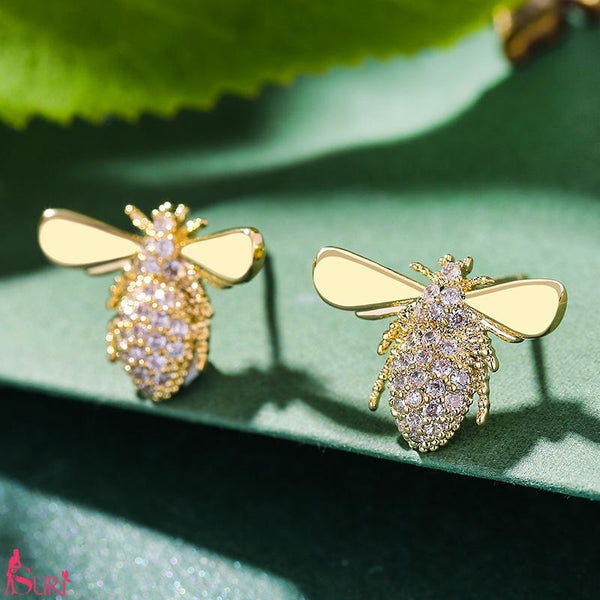 Bông Tai Bee Vàng Đính Đá Trắng