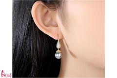 Bông Tai Tòn Teng Ngọc Trai Xám Đen Dạng Móc