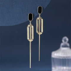 Bông Tai Tòn Teng Hình Chữ Nhật Vàng Bo Cạnh Phối Dây Mảnh Lạ Mắt