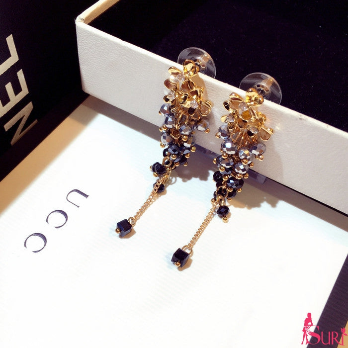 Bông tai tòn teng chùm đá xám