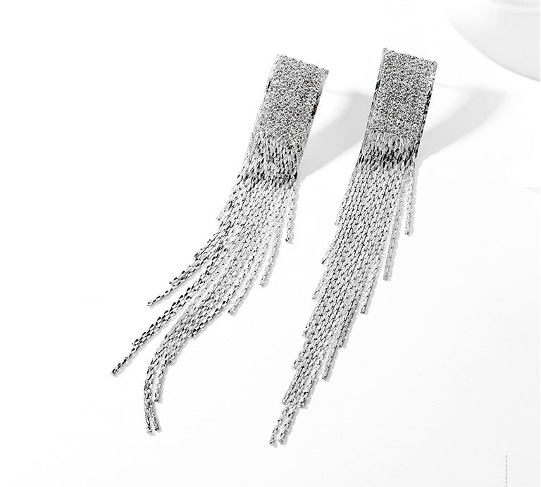 Bông tai tua rua bạc dáng dài