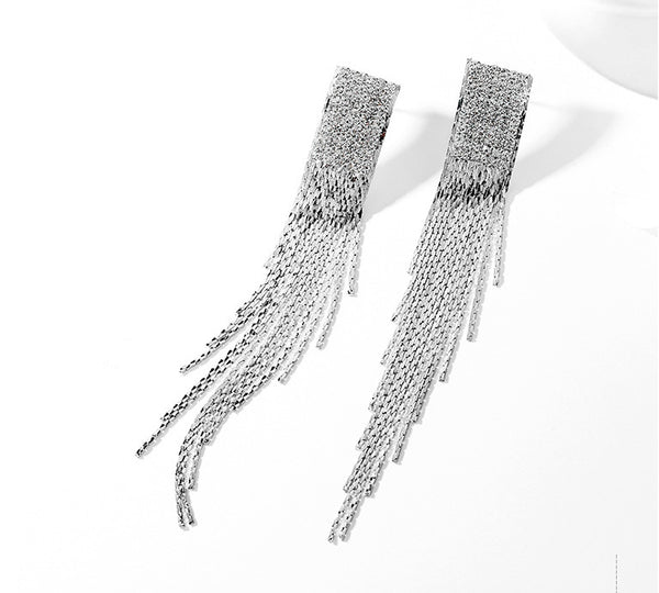 Bông tai tua rua bạc dáng dài