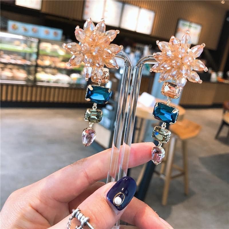 Bông Tai Tòn Teng Hoa Pha Lê 4 Hạt Đá