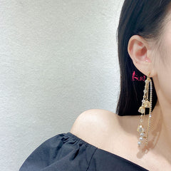 Bông Tai Tòn Teng Tua Rua Châu Ngọc Phối Hoa Pha Lê Lạ Mắt