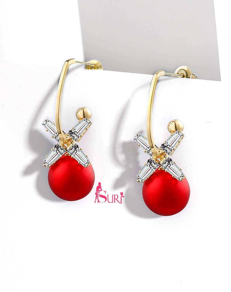 Bông Tai Khoen Đá 4 Cánh Đính Hạt Trai