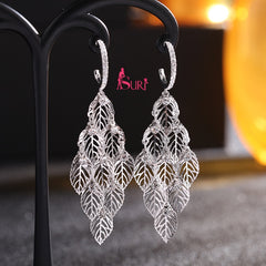 Bông Tai Khoen Tòn Teng Lá Vàng Xếp Tầng Đính Đá Sang Chảnh