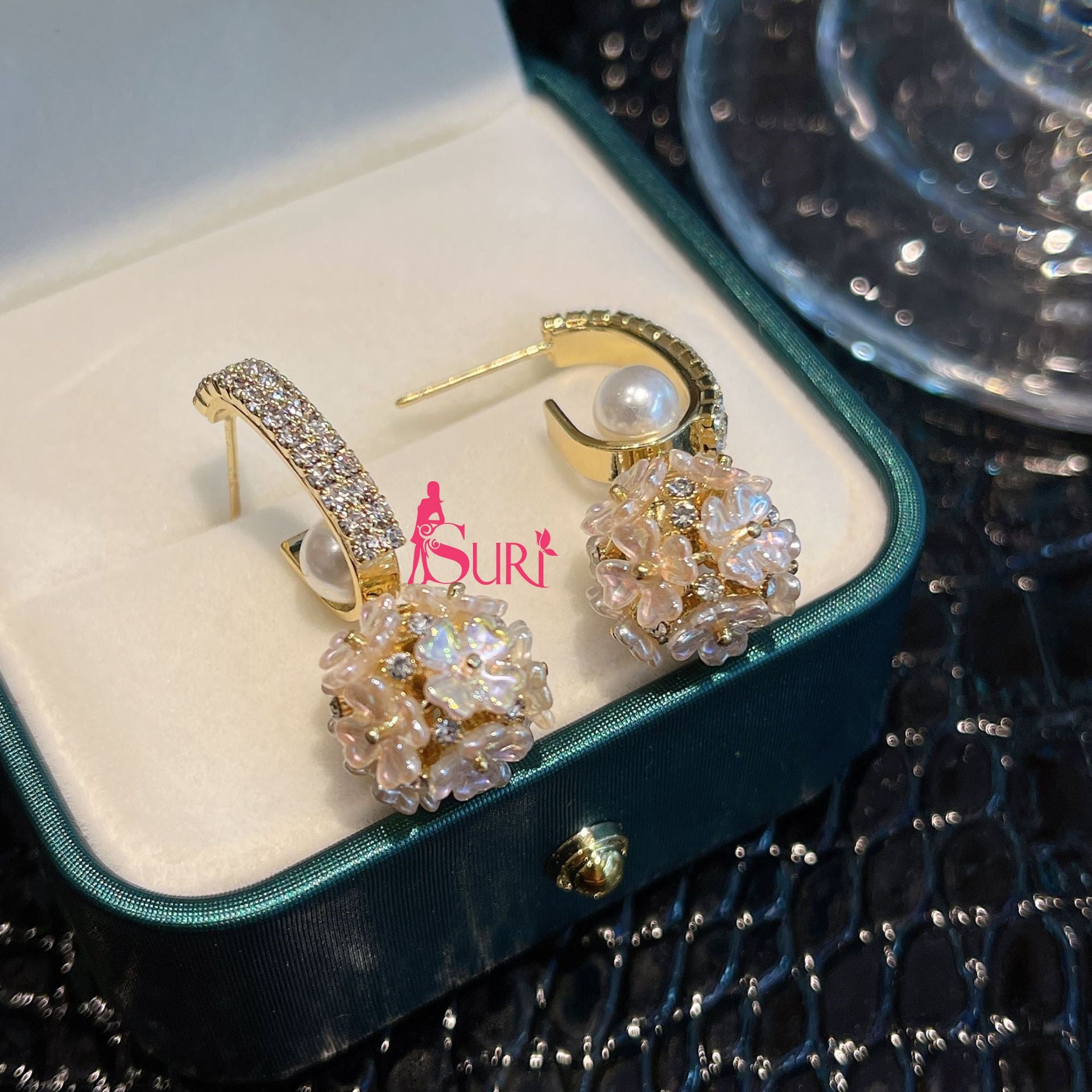 Bông Tai Tòn Teng Ngọc Trai Hoa Đá Xà Cừ 4 Kiểu Lạ Mắt