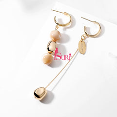 Bông Tai Tòn Teng Bất Đối Xứng Hạt Châu Hợp Kim Lạ Mắt