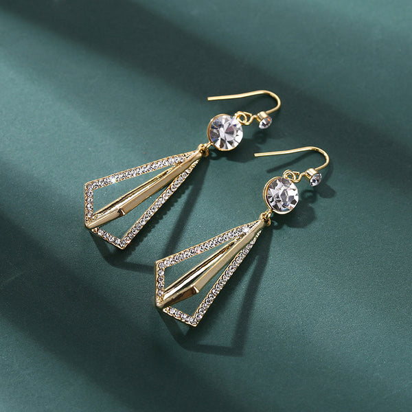 Bông Tai Tòn Teng Kiểu Dáng Hình Học Xếp Tầng Đính Đá Dạng Móc Cá Tính