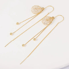 Bông Tai Tòn Teng Tua Rua Vàng Thiết Kế Dáng Dài Độc Đáo