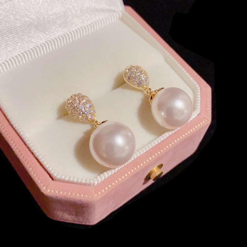 Bông Tai Tòn Teng Giọt Nước Đính Đá Phối 1 Hạt Trai