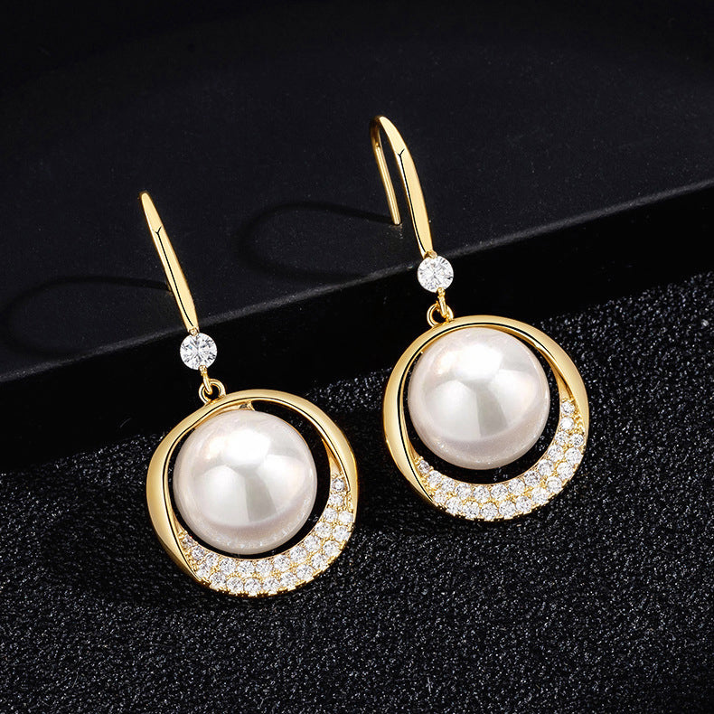 Bông Tai Tòn Teng Hạt Châu Đỏ Nhám Đính Đá Dạng Móc