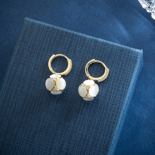 Bông Tai Tòn Teng Khoen Tròn Vàng Phối Đá Mắt Mèo Nhiều Mặt Siêu Yêu