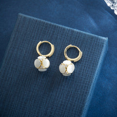 Bông Tai Tòn Teng Khoen Tròn Vàng Phối Đá Mắt Mèo Nhiều Mặt Siêu Yêu