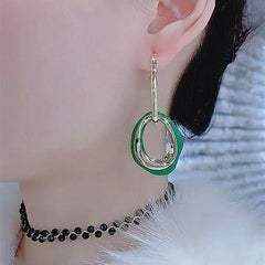 Bông Tai Khoen Vuông Phối Tròn Xanh Lá Cá Tính