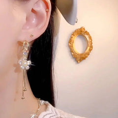 Bông Tai Khoen Tòn Teng Hoa Mai 5 Cánh đá Trắng Tua Rua