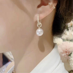 Bông Tai Tòn Teng Khoen Tròn Đính Đá Phối 1 Hạt Trai Cao Cấp