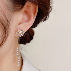 Bông Tai Tòn Teng Hoa Đá 5 Cánh Tua Rua 2 Sợi