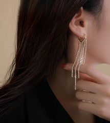 Bông Tai Tòn Teng Khoen Tua Rua Dáng Dài Đính Đá 5 Sợi