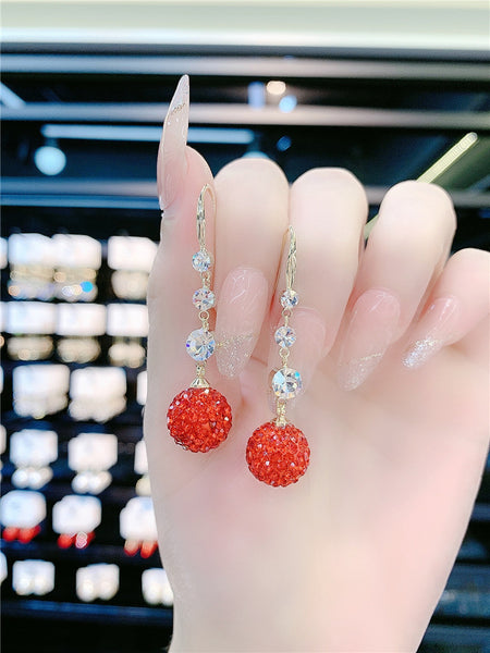 Bông Tai Tòn Teng Ngọc Trai Phối 3 Hạt Đá Trắng Dạng Móc