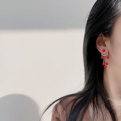 Bông Tai Tòn Teng Tua Rua Hạt Đỏ Vành Tai Dưới Nữ Tính