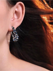 Bông Tai Khoen Khuyết Dáng Giọt Nước Phối Đá Xanh Xám