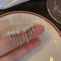 Bông Tai Vành Tai 3 Hạt Trai Đính Đá Tua Rua