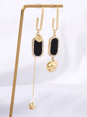 Bông Tai Tòn Teng Bất Đối Xứng Hình Chữ Nhật Đen Viền Đá Trắng