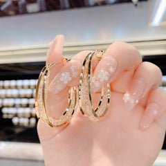 Bông Tai Khoen Vàng Dáng Giọt Nước Phối Lưới Đá Trắng Cá Tính