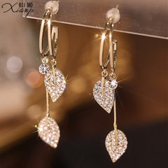 Bông Tai Tòn Teng Khoen Khuyết Phối Hình Lá Đá Trắng