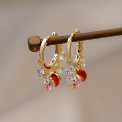 Bông Tai Tòn Teng Khoen Tròn Đính 6 Hạt Đá Sáng