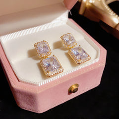 Bông Tai Tòn Teng Đá Trắng Chữ Nhật Đôi Siêu Sáng