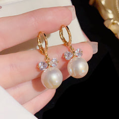 Bông Tai Tòn Teng Khoen Nơ Trái Tim Đá Ngọc Trai