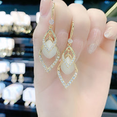 Bông Tai Tòn Teng Hình Thoi Đá Mắt Mèo Dạng Móc