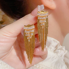 Bông Tai Tòn Teng Vành Tai Phối Tua Rua Vàng 2 Kiểu