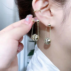 Bông Tai Tòn Teng Khoen Bi Tròn Đính Đá Đen Lạ Mắt