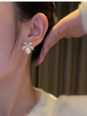Bông Tai Hình Nơ SR145 Đính Đá Phối Ngọc Trai 2 Màu