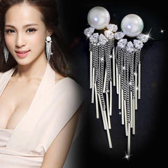 Bông tai ngọc trai tòn teng phối đá