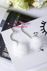 Bông Tai Tòn Teng Lông Thú Trắng