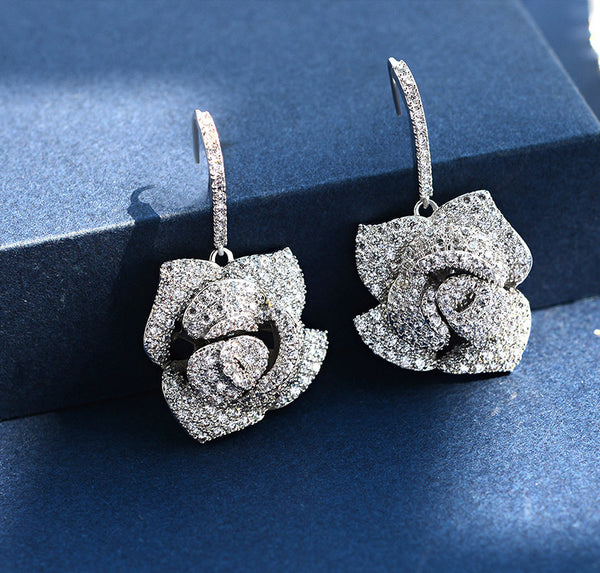 Bông Tai Tòn Teng Hoa Hồng Đính Đá