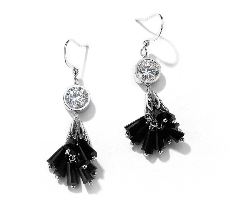 Bông Tai Tòn Teng Chùm Đính Đá Đen