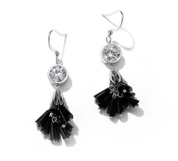 Bông Tai Tòn Teng Chùm Đính Đá Đen