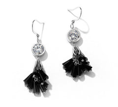 Bông Tai Tòn Teng Chùm Đính Đá Đen