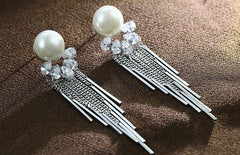 Bông tai ngọc trai tòn teng phối đá