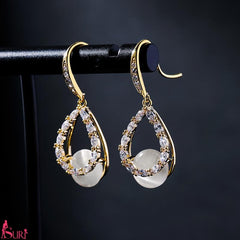 Bông Tai Tòn Teng Giọt Nước Đính Đá Mắt Mèo Dạng Móc