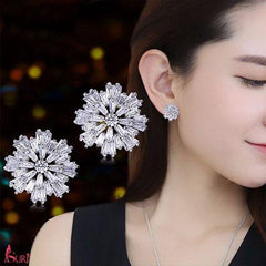 Bông tai bạc 925 hoa đá tròn